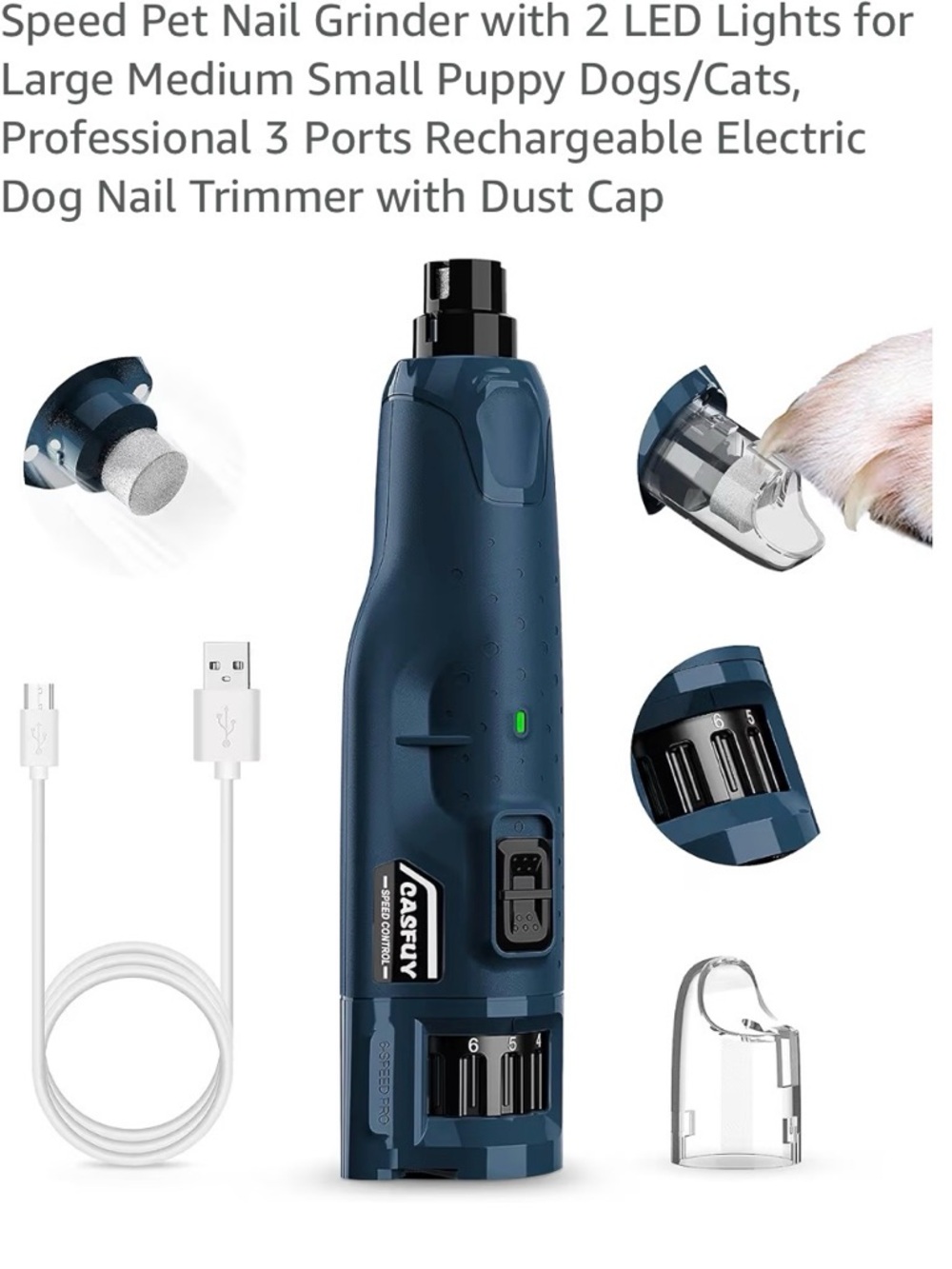 Pet Nail Grinder Electric Trimmer in Navy Blue